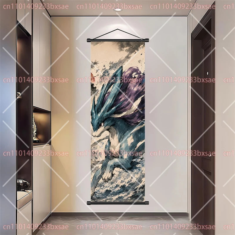 Pokémon Art Scroll Painting Greninja Charizard Gengar Squirtle Magikarp Indoor Soft Wall Hanging Painting Daily Gift Small Items