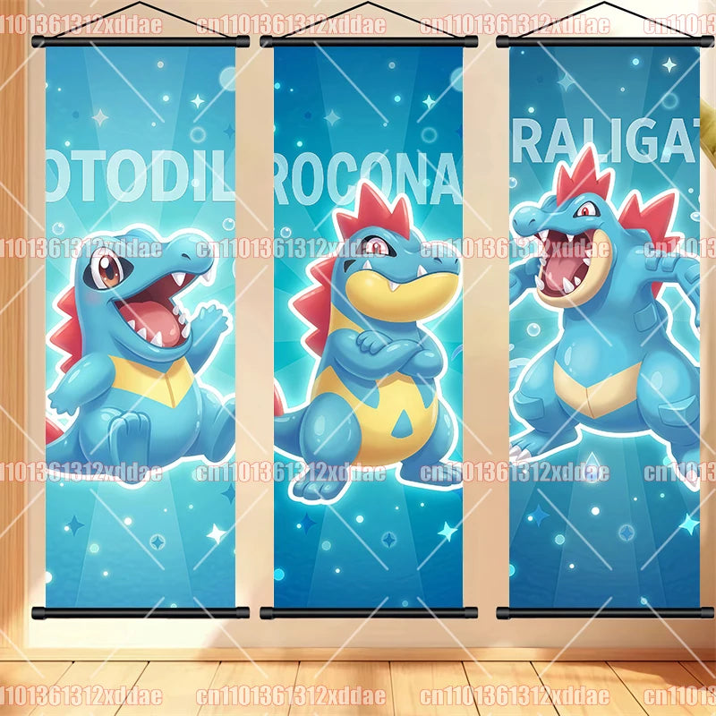 Pokemon Scroll Painting Dragonite Incineroar Litten Totodile Pikachu Anime HD Poster Whole House Wall Decoration Children's Gift