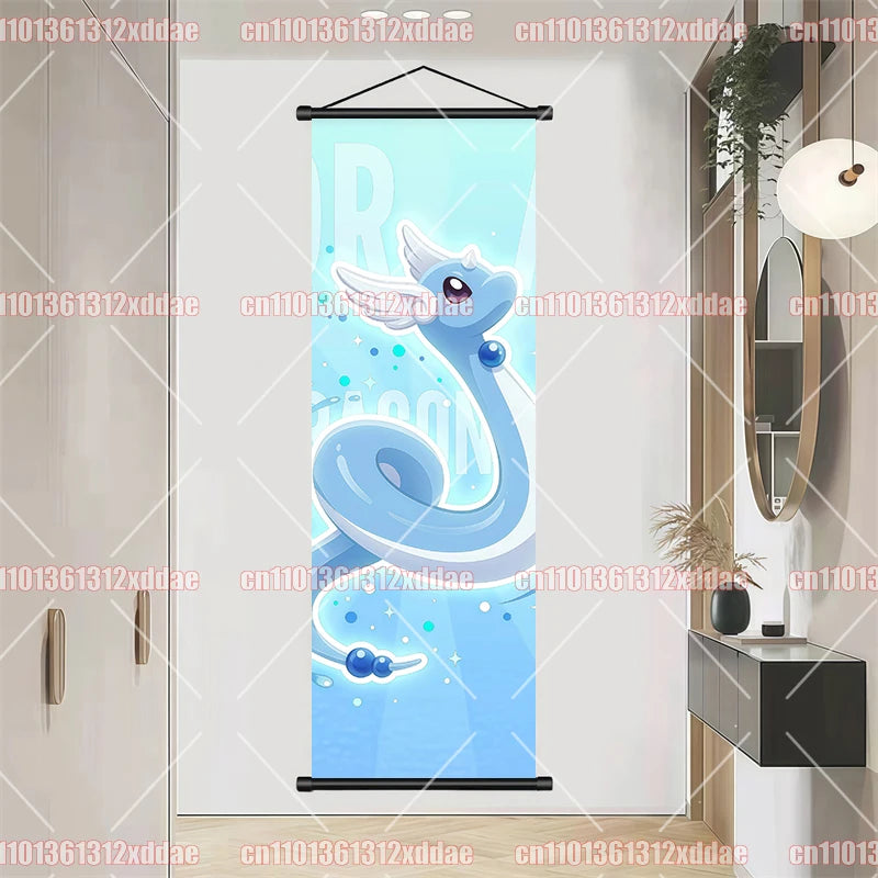Pokemon Scroll Painting Dragonite Incineroar Litten Totodile Pikachu Anime HD Poster Whole House Wall Decoration Children's Gift