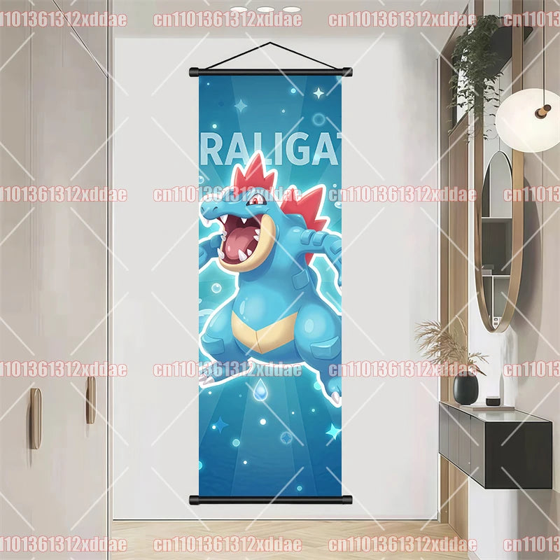 Pokemon Scroll Painting Dragonite Incineroar Litten Totodile Pikachu Anime HD Poster Whole House Wall Decoration Children's Gift