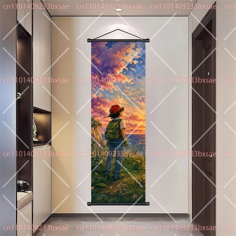 Pokémon Art Scroll Painting Greninja Charizard Gengar Squirtle Magikarp Indoor Soft Wall Hanging Painting Daily Gift Small Items