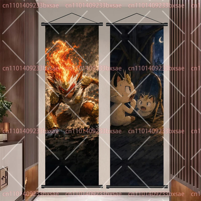 Pokémon Art Scroll Painting Greninja Charizard Gengar Squirtle Magikarp Indoor Soft Wall Hanging Painting Daily Gift Small Items
