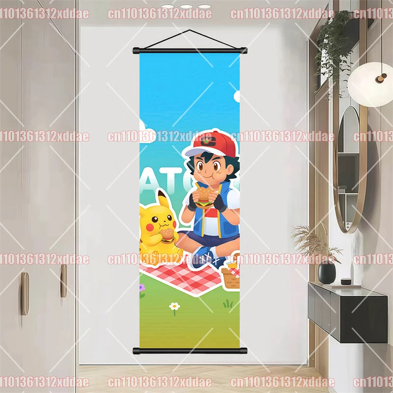 Pokemon Scroll Painting Dragonite Incineroar Litten Totodile Pikachu Anime HD Poster Whole House Wall Decoration Children's Gift
