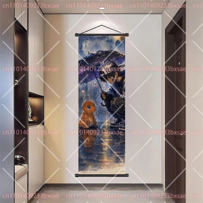 Pokémon Art Scroll Painting Greninja Charizard Gengar Squirtle Magikarp Indoor Soft Wall Hanging Painting Daily Gift Small Items