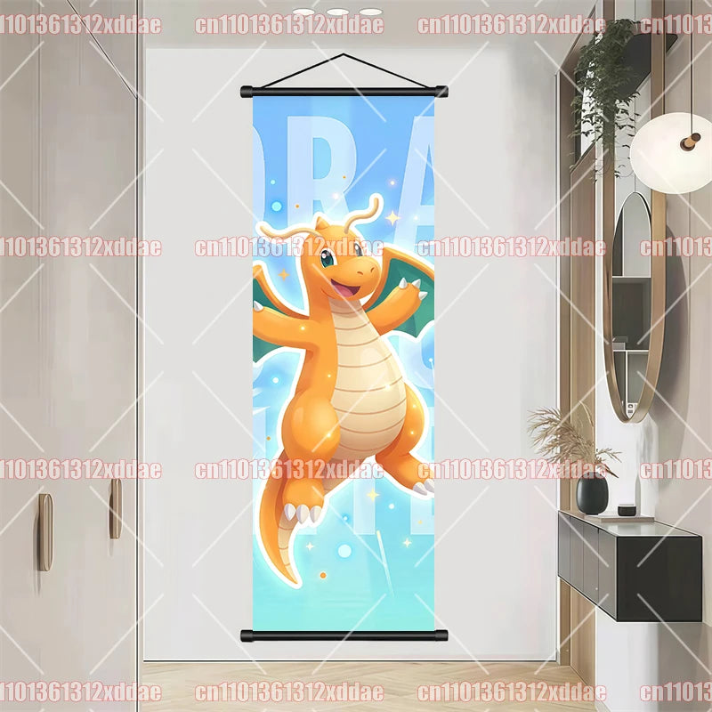 Pokemon Scroll Painting Dragonite Incineroar Litten Totodile Pikachu Anime HD Poster Whole House Wall Decoration Children's Gift