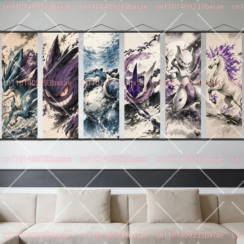 Pokémon Art Scroll Painting Greninja Charizard Gengar Squirtle Magikarp Indoor Soft Wall Hanging Painting Daily Gift Small Items
