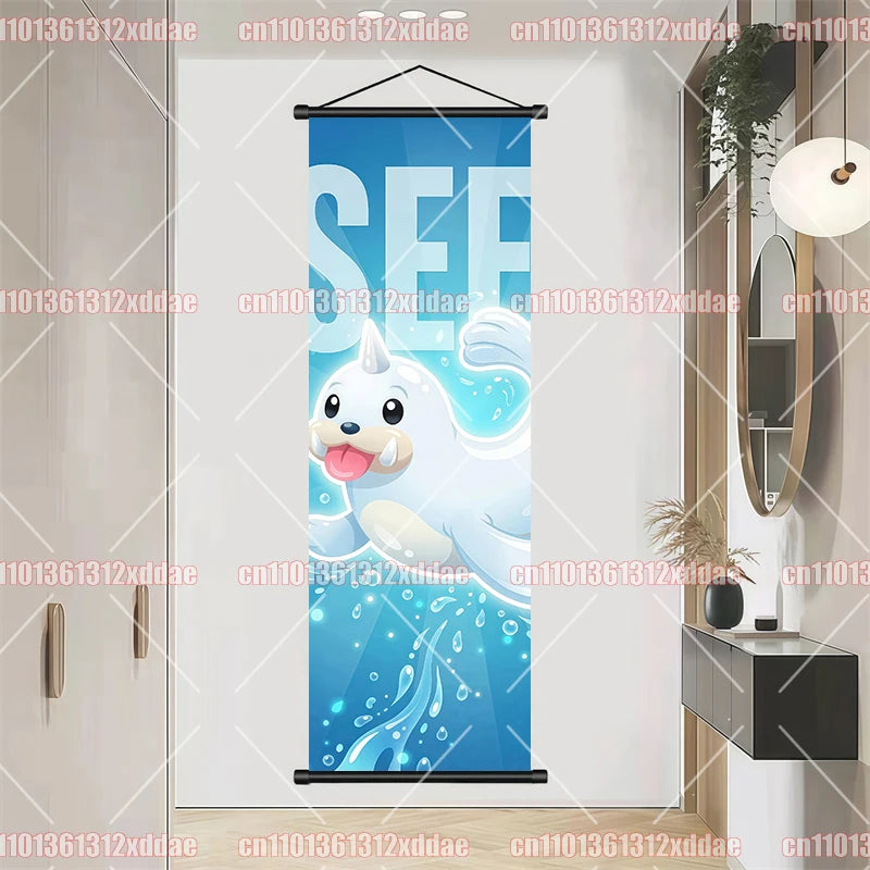 Pokemon Scroll Painting Dragonite Incineroar Litten Totodile Pikachu Anime HD Poster Whole House Wall Decoration Children's Gift