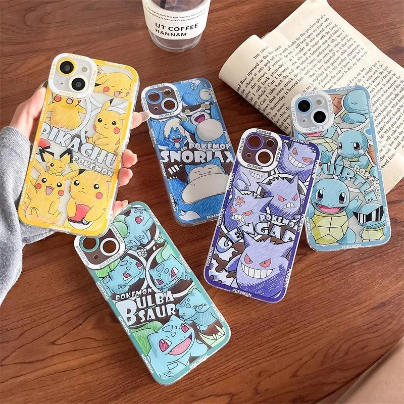 Cute POKEMONS Pikachu Phone Case for iPhone 11 12 13 14 15 16 17 Pro Max Plus mini 16E Air Snorlax Squirtle Gengar Soft Cover