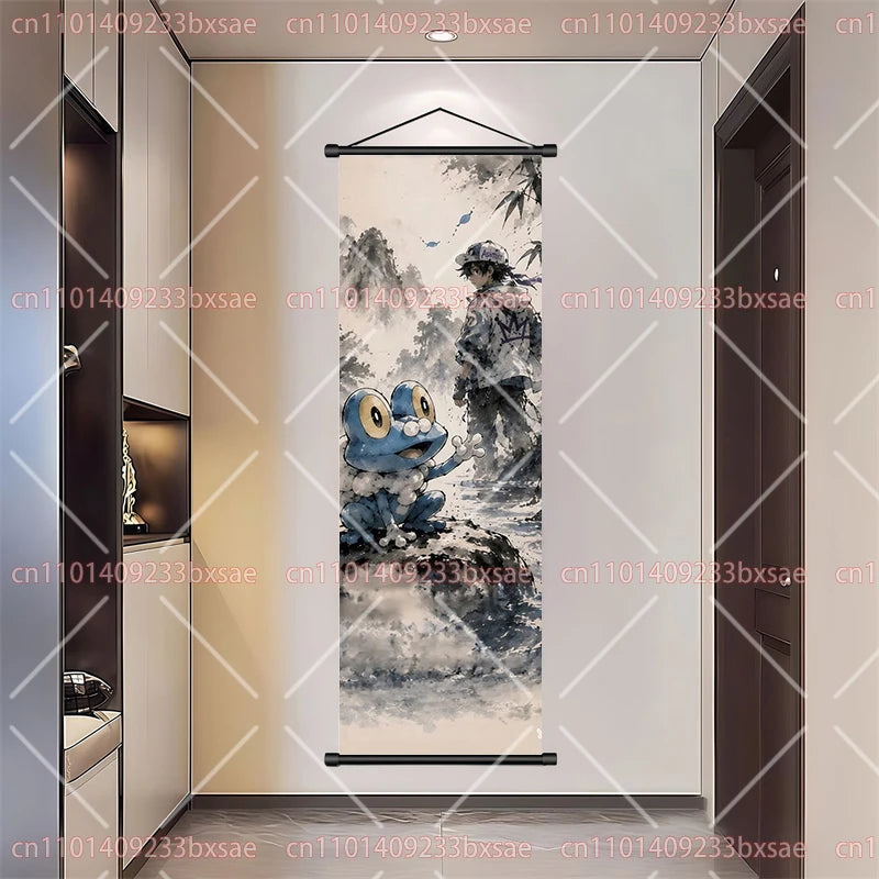 Pokémon Art Scroll Painting Greninja Charizard Gengar Squirtle Magikarp Indoor Soft Wall Hanging Painting Daily Gift Small Items