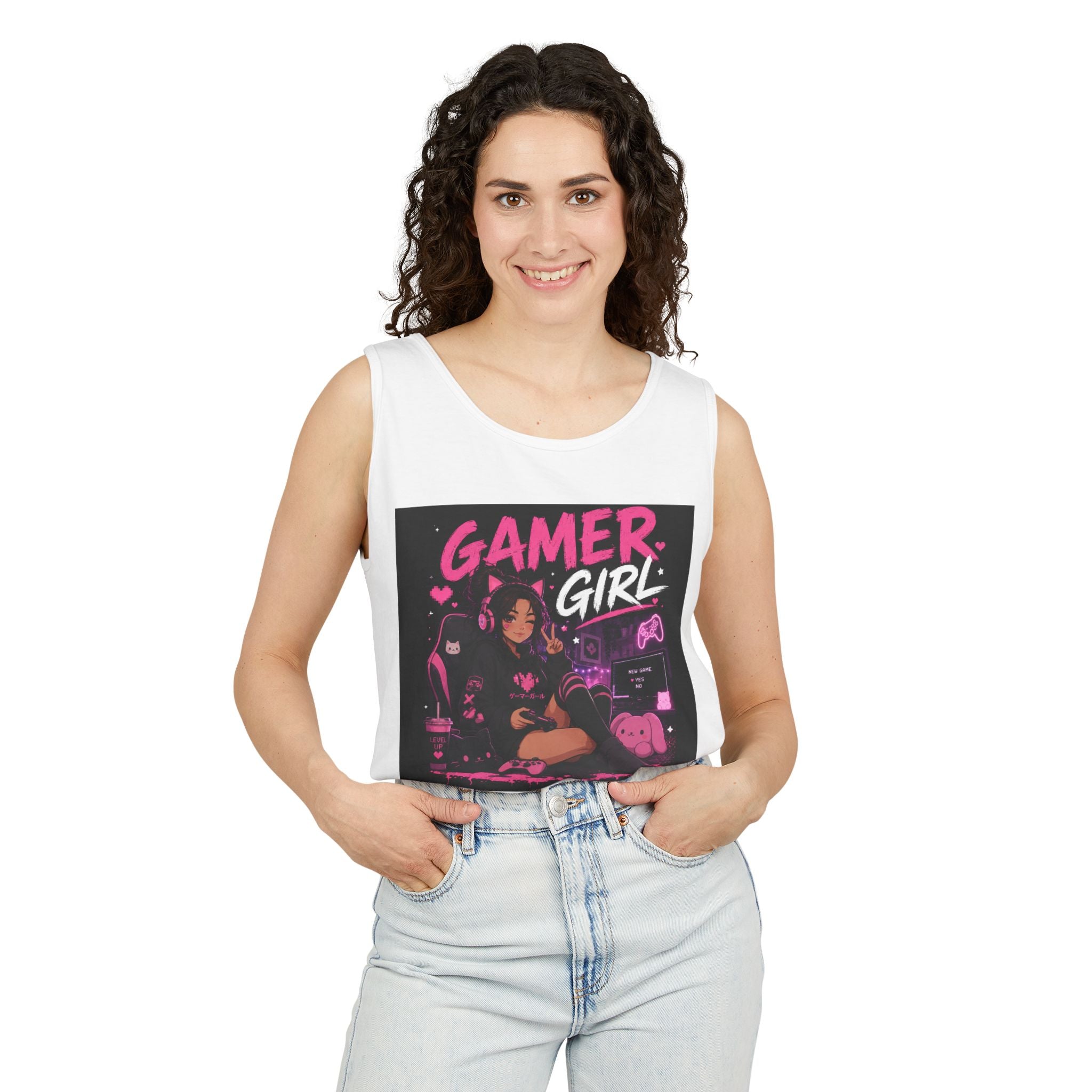 Gamer Girl Tank Top – Retro Neon Gaming Graphic Tank for Women