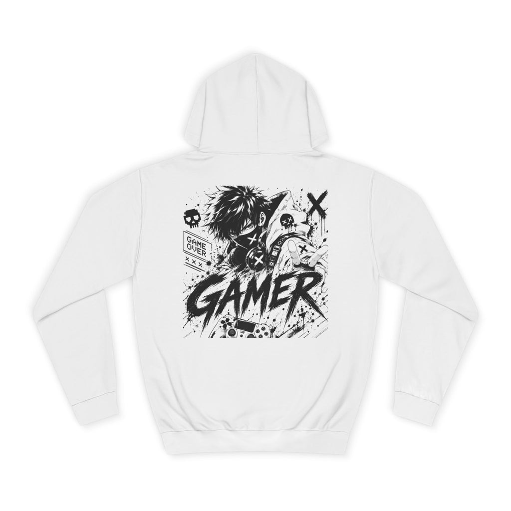 Gamer Graphic Hoodie — Retro Black & White Gaming Art Sweatshirt