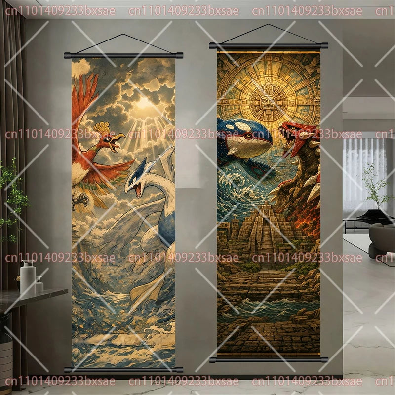 Pokémon Art Scroll Painting Greninja Charizard Gengar Squirtle Magikarp Indoor Soft Wall Hanging Painting Daily Gift Small Items