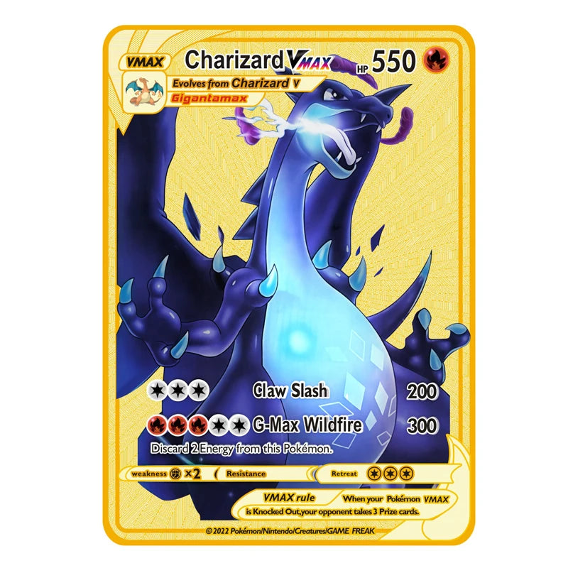 2026 NEW Pokemon Metal Card 10000 Points Arceus Charizard Super Card Golden English Mewtwo Vmax GX EX Anime Collection Card Gift