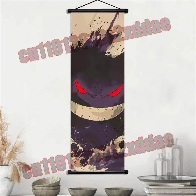 Anime Pokemon Retro Poster Scroll Painting Art White Canvas Painting, Squirtle, Pikachu, Bulbasaur, Eevee, Decorative Painting