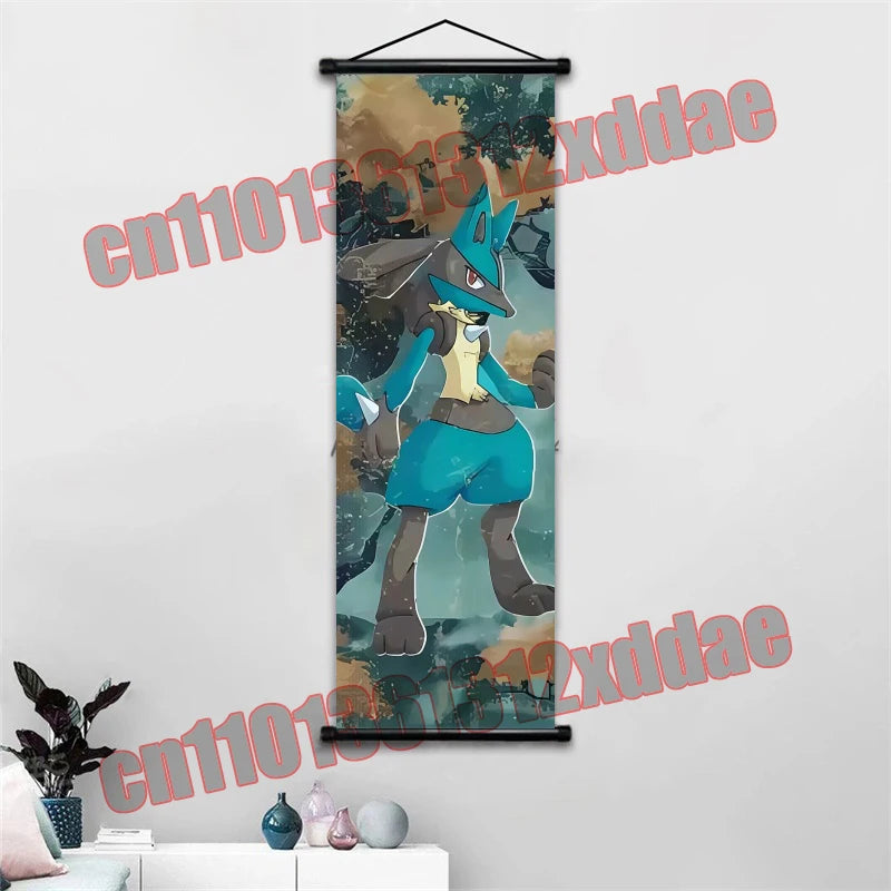 Anime Pokemon Retro Poster Scroll Painting Art White Canvas Painting, Squirtle, Pikachu, Bulbasaur, Eevee, Decorative Painting