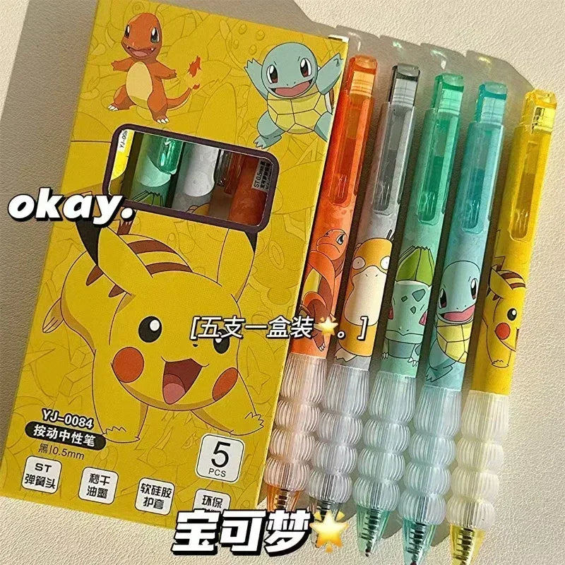 Pokémon 5-Piece Gel Pen Set – Pikachu, Squirtle & Charmander Cute Anime Stationery