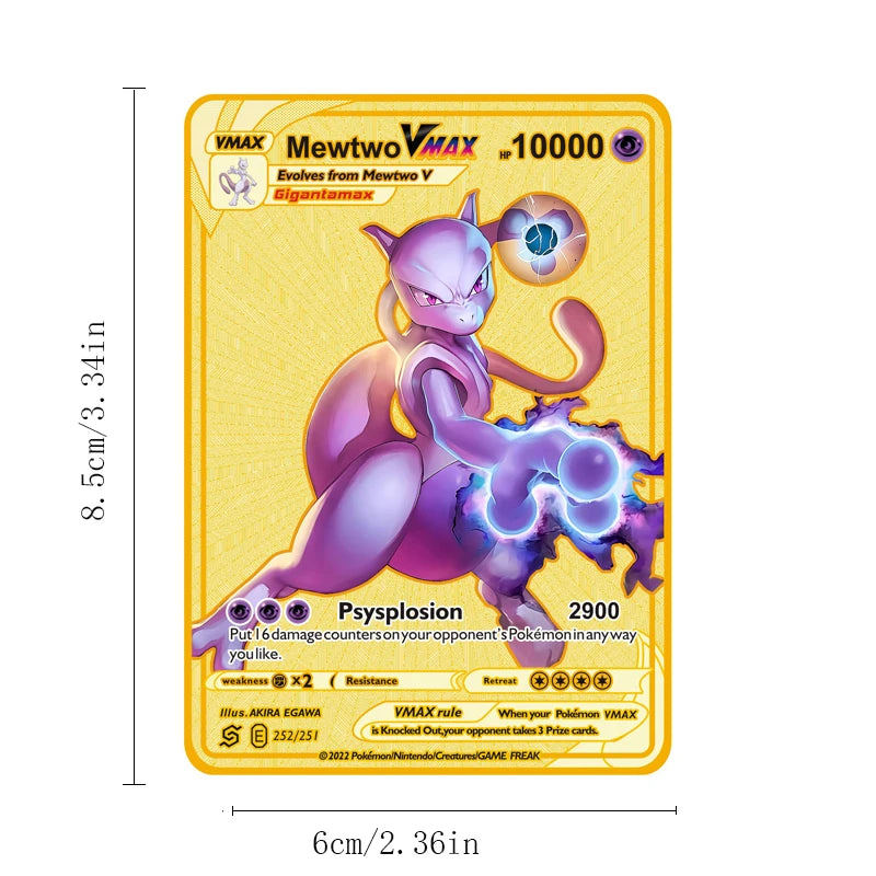 2026 NEW Pokemon Metal Card 10000 Points Arceus Charizard Super Card Golden English Mewtwo Vmax GX EX Anime Collection Card Gift