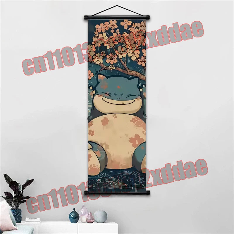Anime Pokemon Retro Poster Scroll Painting Art White Canvas Painting, Squirtle, Pikachu, Bulbasaur, Eevee, Decorative Painting