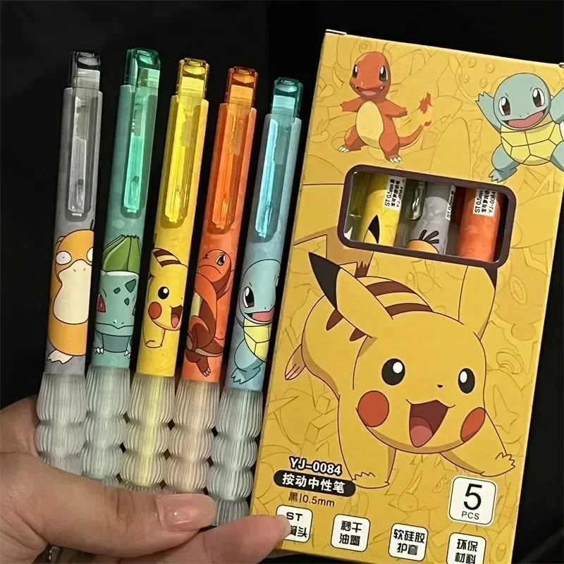 Pokémon 5-Piece Gel Pen Set – Pikachu, Squirtle & Charmander Cute Anime Stationery
