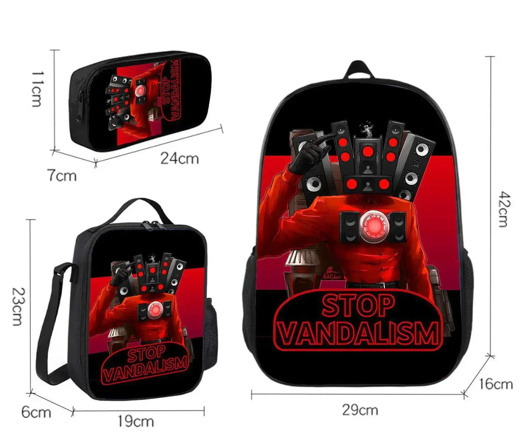 3-Piece Set Pokemon Cartoon School Bags for Boys Girls School Backpack Light Weight Durable Backpack Crossbody Bag Pencil Case.