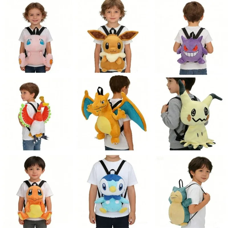 Pokemon Plush Doll Backpacks Cosplay Charizard Gengar Eevee Stuffed Toy Bags Cute Cartoon Backpacks for Kids Toys.