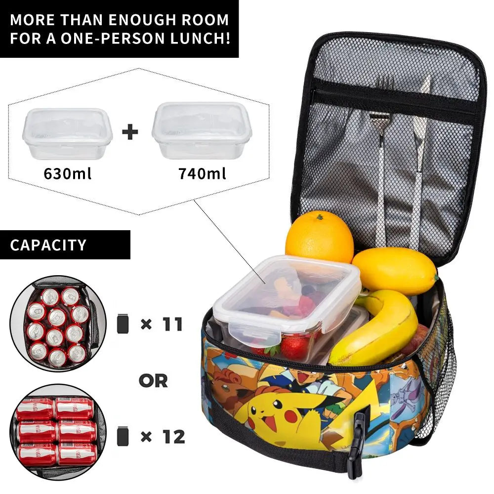 Pokemon Lunch Bag Pikachu Portable Lunch Box Women Picnic Print Cooler Bag Fashion Waterproof Thermal Lunch Bags.