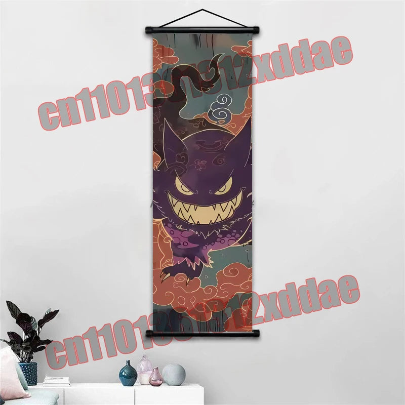 Anime Pokemon Retro Poster Scroll Painting Art White Canvas Painting, Squirtle, Pikachu, Bulbasaur, Eevee, Decorative Painting