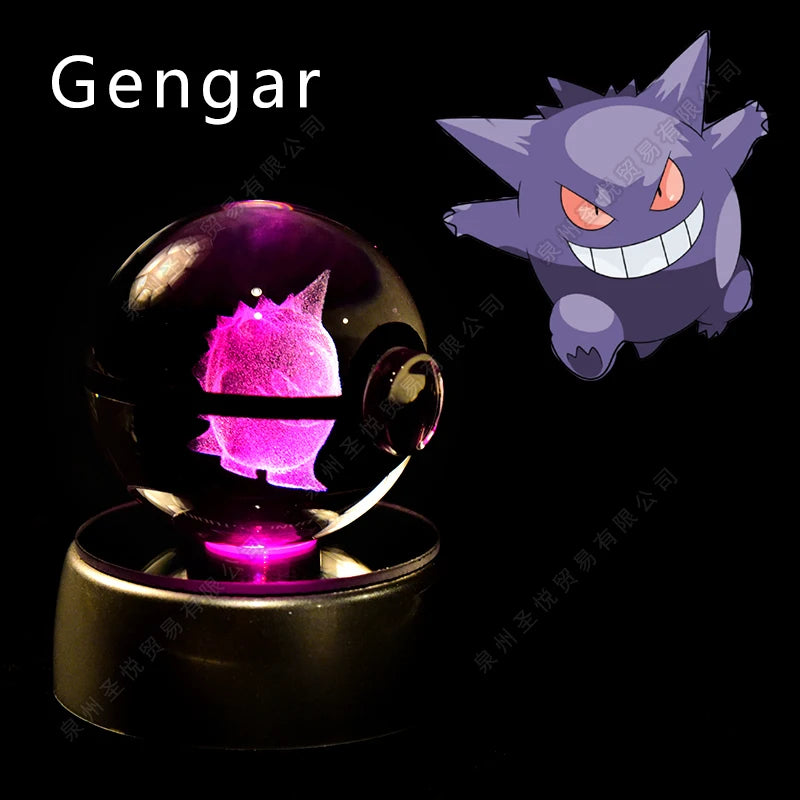 Pokémon 3D Crystal Ball Night Light – Pikachu, Gengar, Mewtwo & More ✨