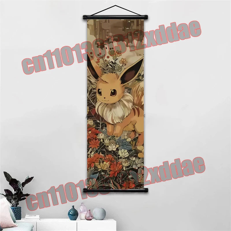 Anime Pokemon Retro Poster Scroll Painting Art White Canvas Painting, Squirtle, Pikachu, Bulbasaur, Eevee, Decorative Painting