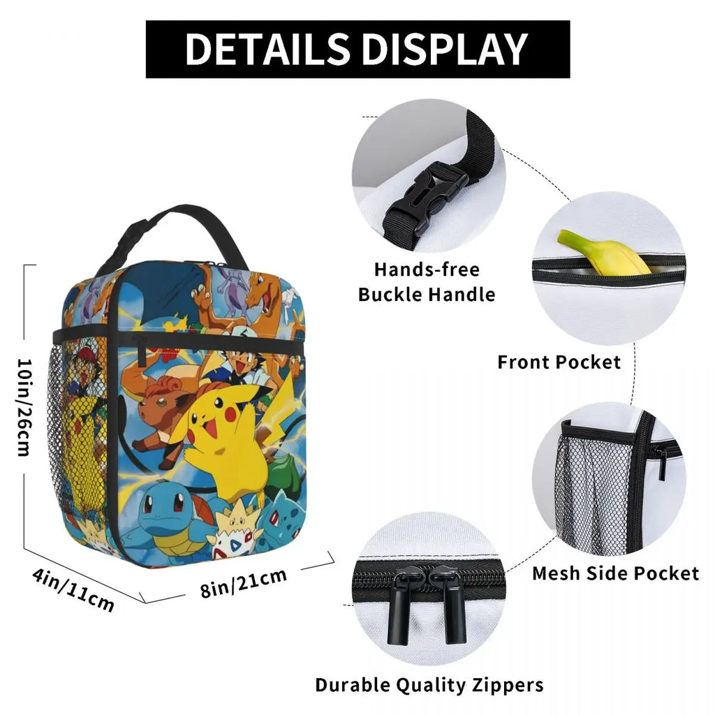 Pokemon Lunch Bag Pikachu Portable Lunch Box Women Picnic Print Cooler Bag Fashion Waterproof Thermal Lunch Bags.