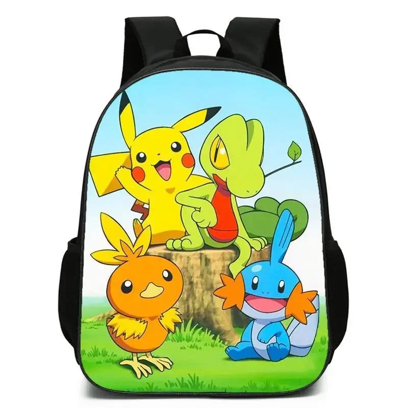 3-Piece Set Pokemon Cartoon School Bags for Boys Girls School Backpack Light Weight Durable Backpack Crossbody Bag Pencil Case.