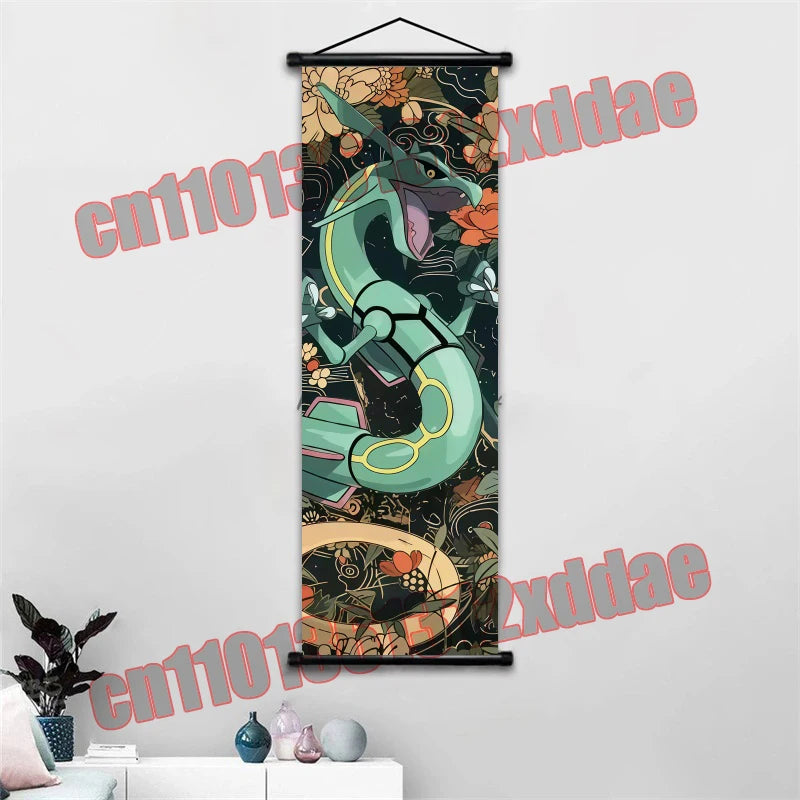 Anime Pokemon Retro Poster Scroll Painting Art White Canvas Painting, Squirtle, Pikachu, Bulbasaur, Eevee, Decorative Painting