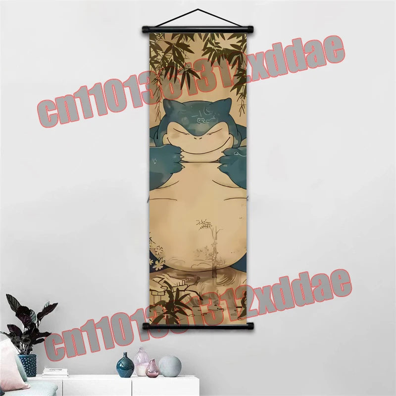 Anime Pokemon Retro Poster Scroll Painting Art White Canvas Painting, Squirtle, Pikachu, Bulbasaur, Eevee, Decorative Painting