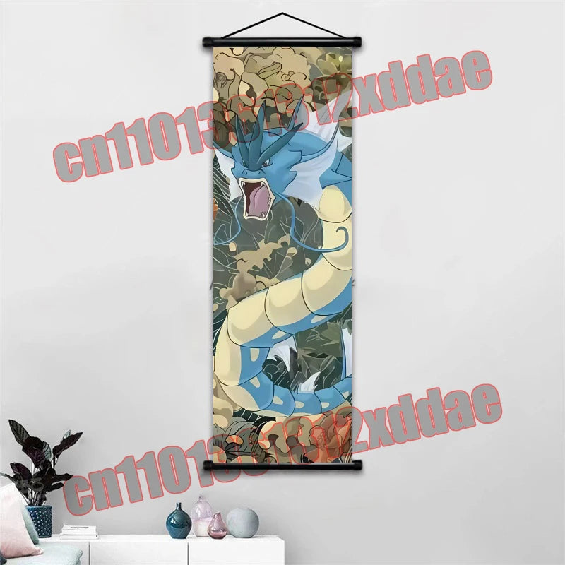 Anime Pokemon Retro Poster Scroll Painting Art White Canvas Painting, Squirtle, Pikachu, Bulbasaur, Eevee, Decorative Painting