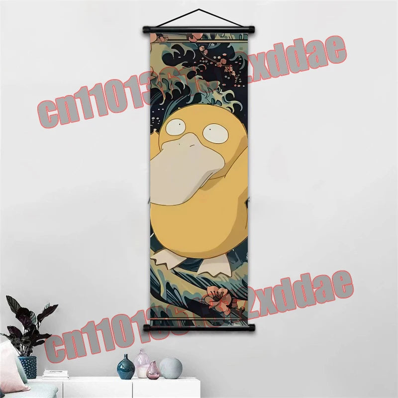 Anime Pokemon Retro Poster Scroll Painting Art White Canvas Painting, Squirtle, Pikachu, Bulbasaur, Eevee, Decorative Painting