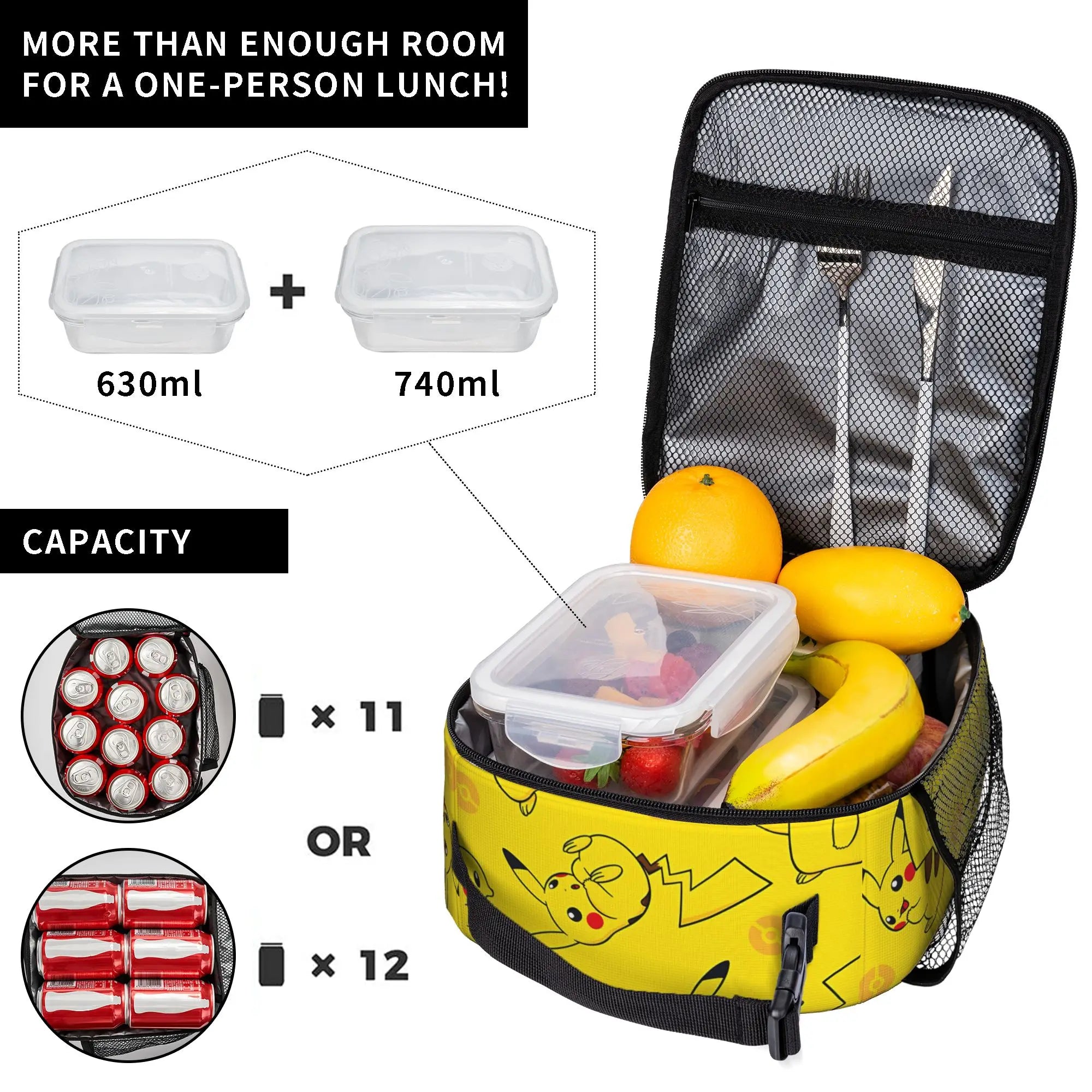 1 Piece Zipper Closure Cute Storage Bag Pocket Pokemon  School Lunch Food Box Reusable For Lunch Food Bag.