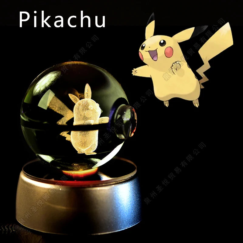 Pokémon 3D Crystal Ball Night Light – Pikachu, Gengar, Mewtwo & More ✨