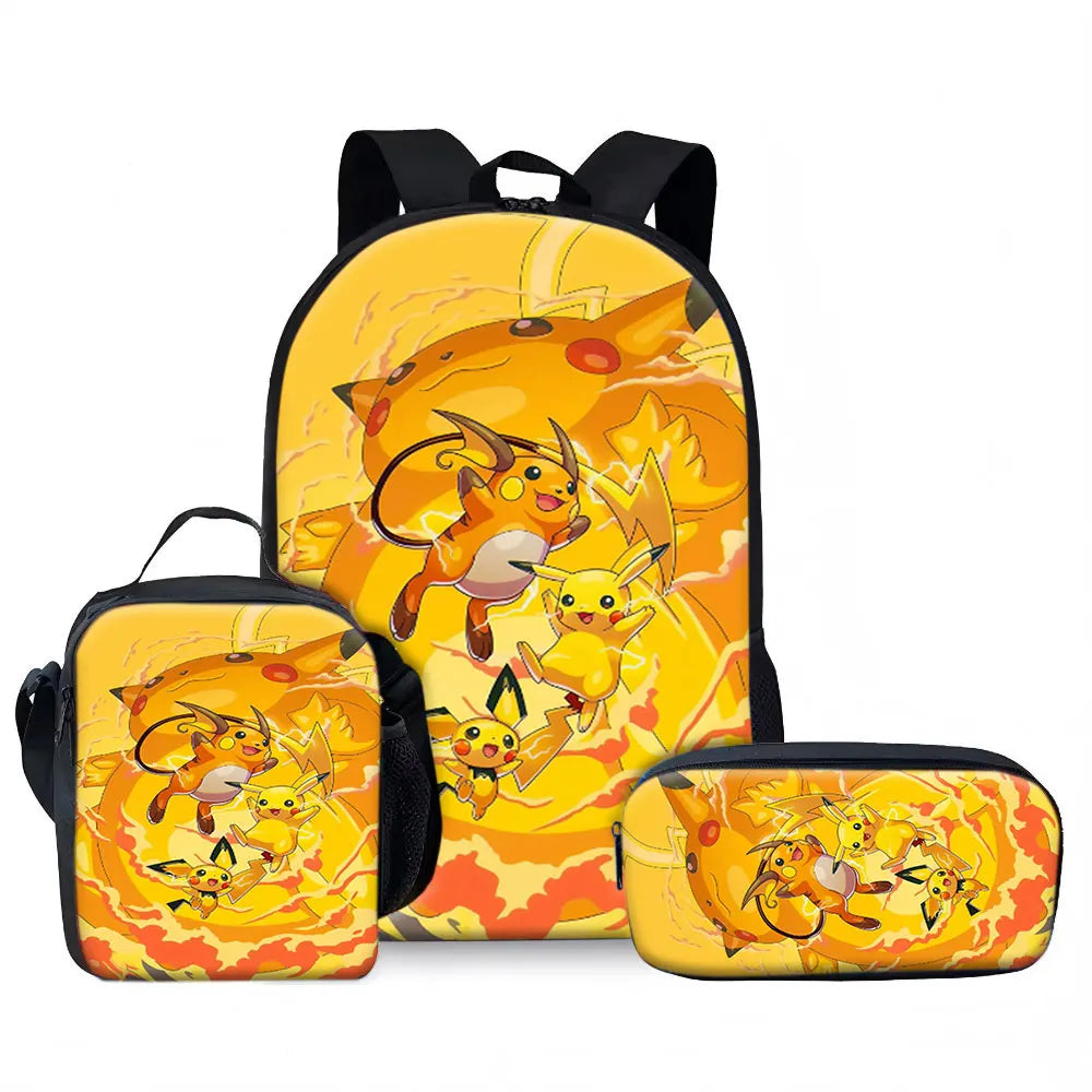Kids Bag, Pokemon Anime, 3pcs Backpack Set Classic Monsters Pikachu Raichu Pichu Cute Colorful Print Waterproof Student Scho.