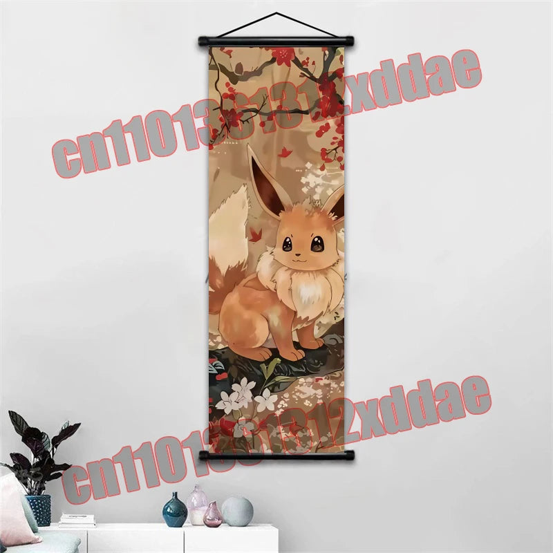 Anime Pokemon Retro Poster Scroll Painting Art White Canvas Painting, Squirtle, Pikachu, Bulbasaur, Eevee, Decorative Painting