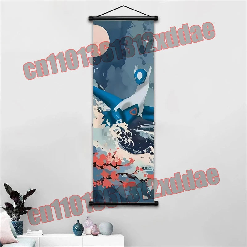 Anime Pokemon Retro Poster Scroll Painting Art White Canvas Painting, Squirtle, Pikachu, Bulbasaur, Eevee, Decorative Painting