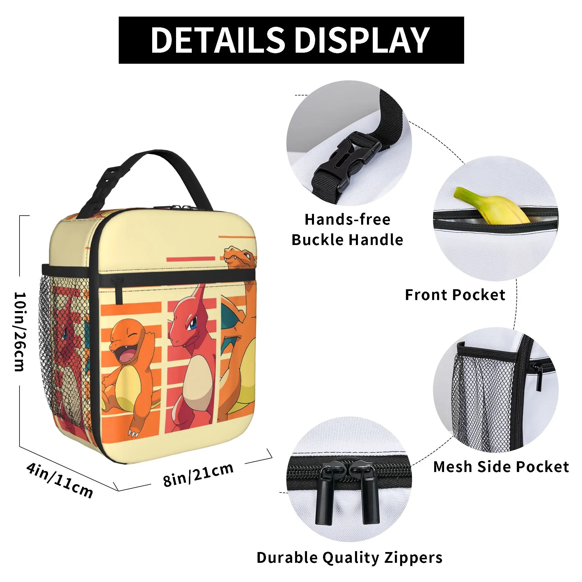Pokemon Charmander Evolutions Insulated Lunch Bags Cooler Bag Lunch Container  Portable Tote Lunch Box Food Storage Bags School.