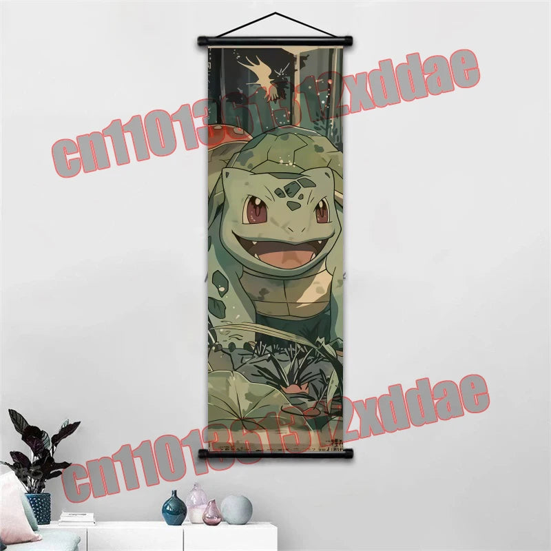 Anime Pokemon Retro Poster Scroll Painting Art White Canvas Painting, Squirtle, Pikachu, Bulbasaur, Eevee, Decorative Painting