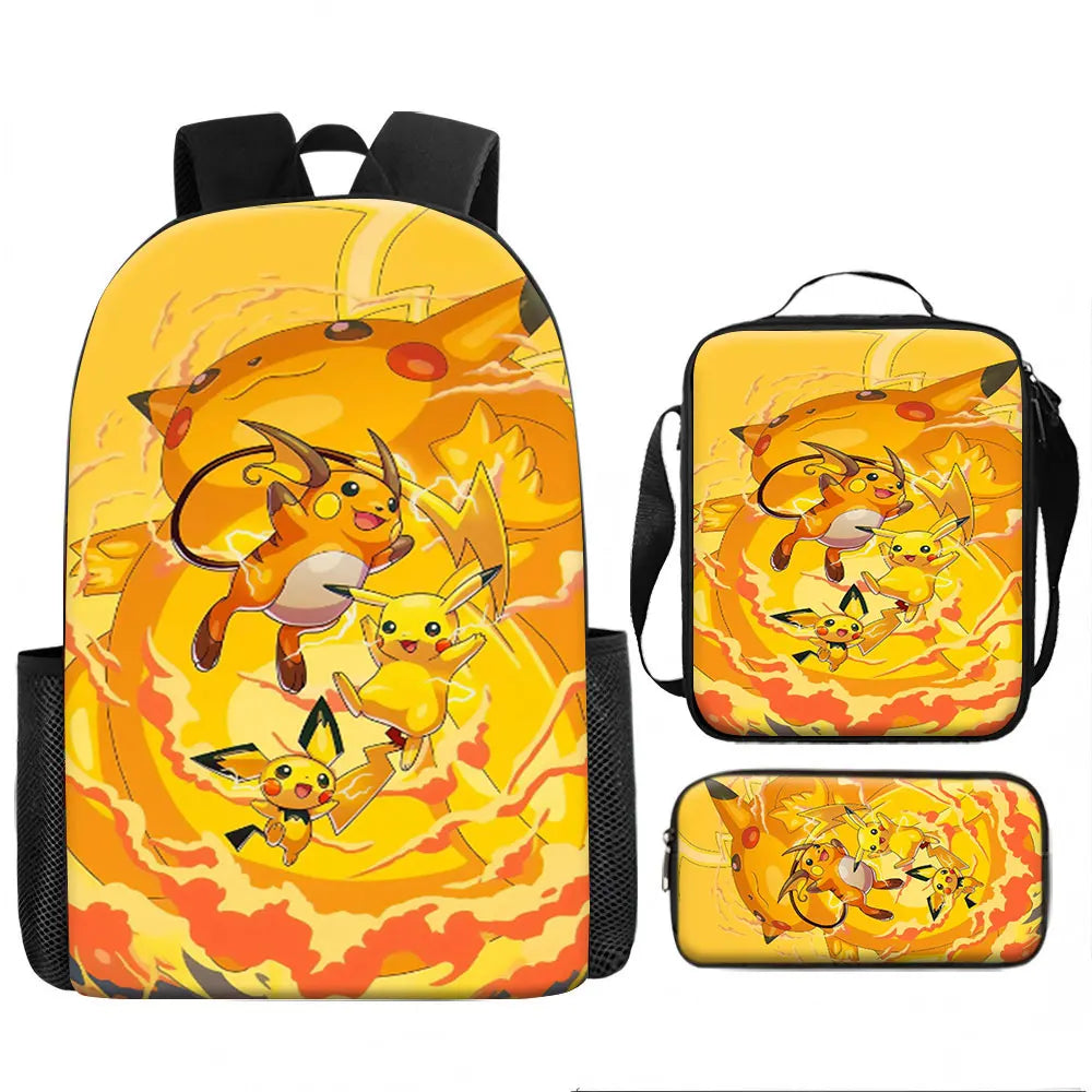 Kids Bag, Pokemon Anime, 3pcs Backpack Set Classic Monsters Pikachu Raichu Pichu Cute Colorful Print Waterproof Student Scho.