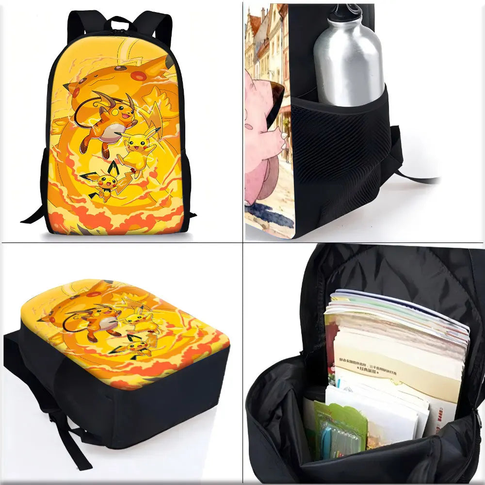 Kids Bag, Pokemon Anime, 3pcs Backpack Set Classic Monsters Pikachu Raichu Pichu Cute Colorful Print Waterproof Student Scho.