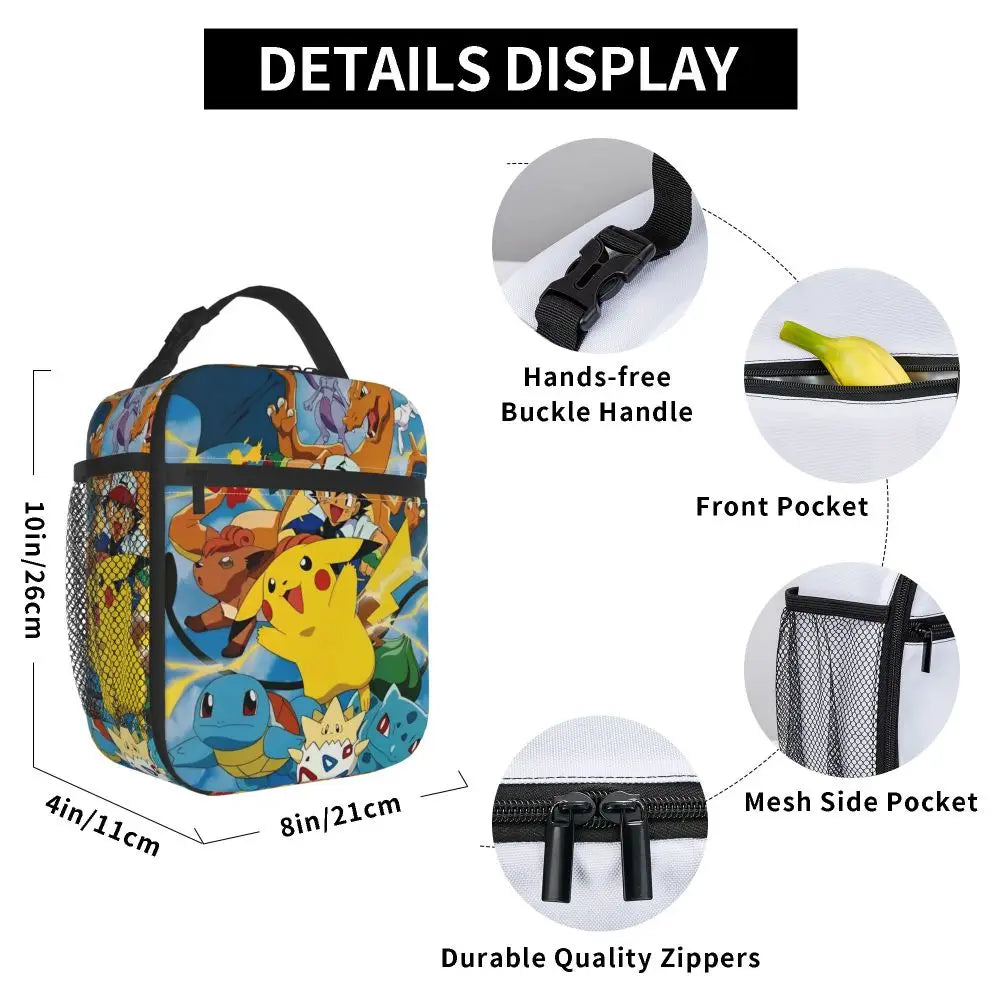 Pokemon Lunch Bag Pikachu Portable Lunch Box Women Picnic Print Cooler Bag Fashion Waterproof Thermal Lunch Bags.