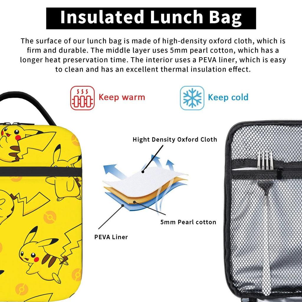 1 Piece Zipper Closure Cute Storage Bag Pocket Pokemon  School Lunch Food Box Reusable For Lunch Food Bag.