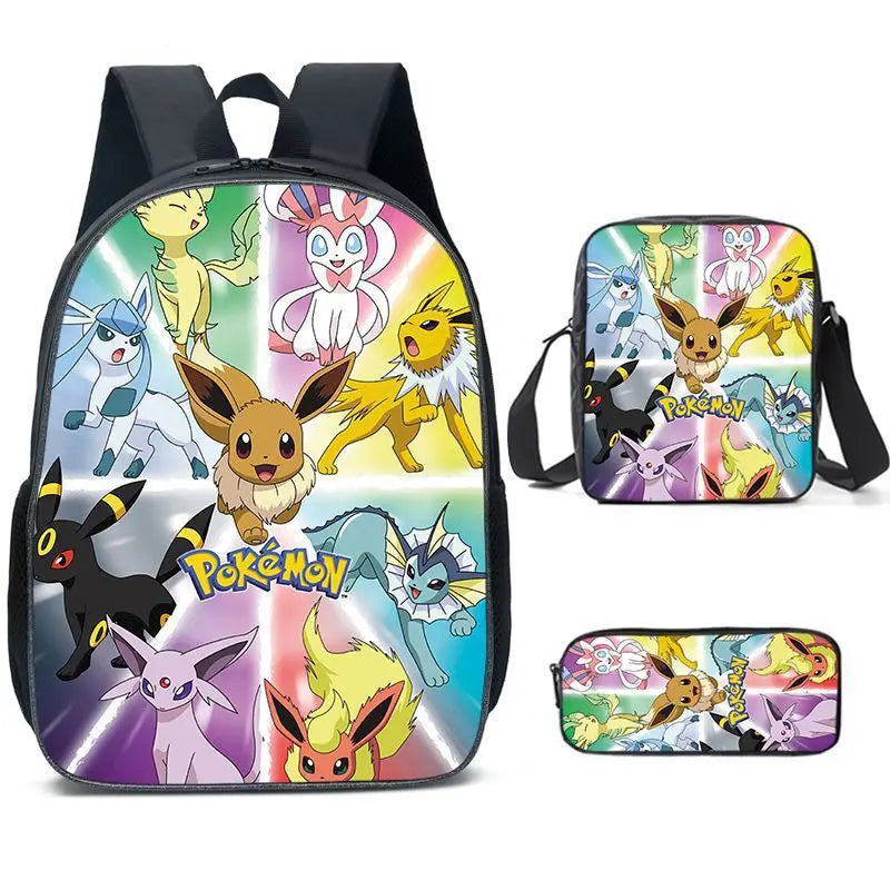 3-Piece Set Pokemon Cartoon School Bags for Boys Girls School Backpack Light Weight Durable Backpack Crossbody Bag Pencil Case.