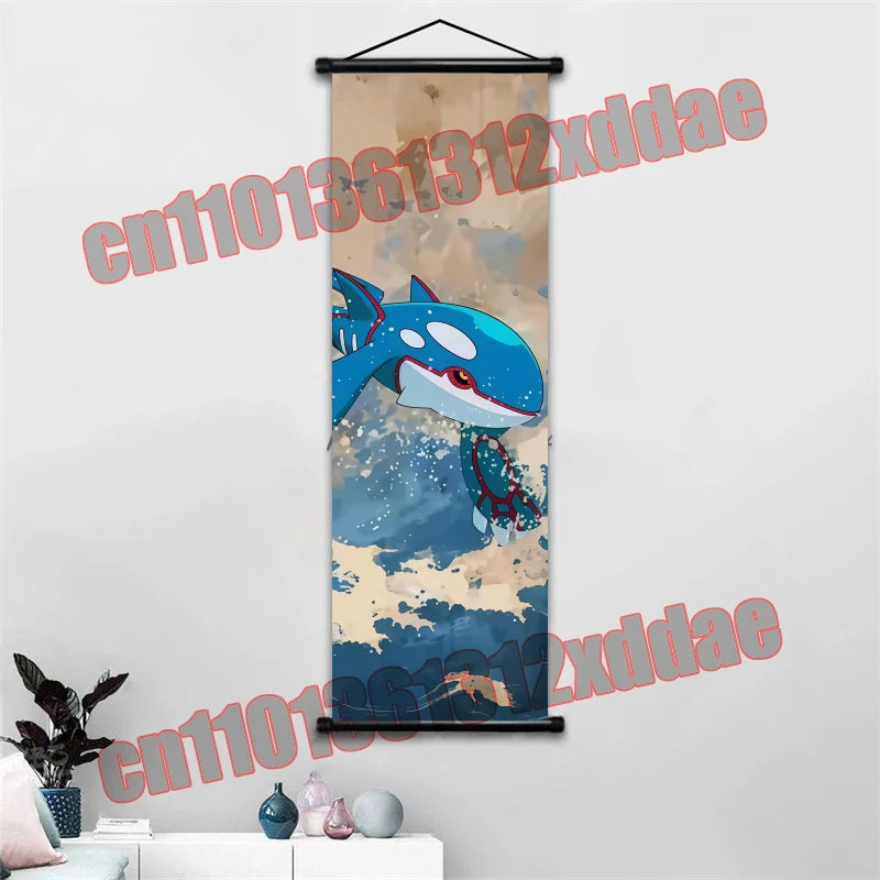 Anime Pokemon Retro Poster Scroll Painting Art White Canvas Painting, Squirtle, Pikachu, Bulbasaur, Eevee, Decorative Painting