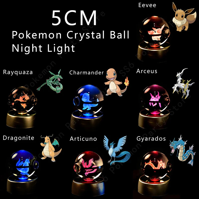 Pokémon 3D Crystal Ball Night Light – Pikachu, Gengar, Mewtwo & More ✨