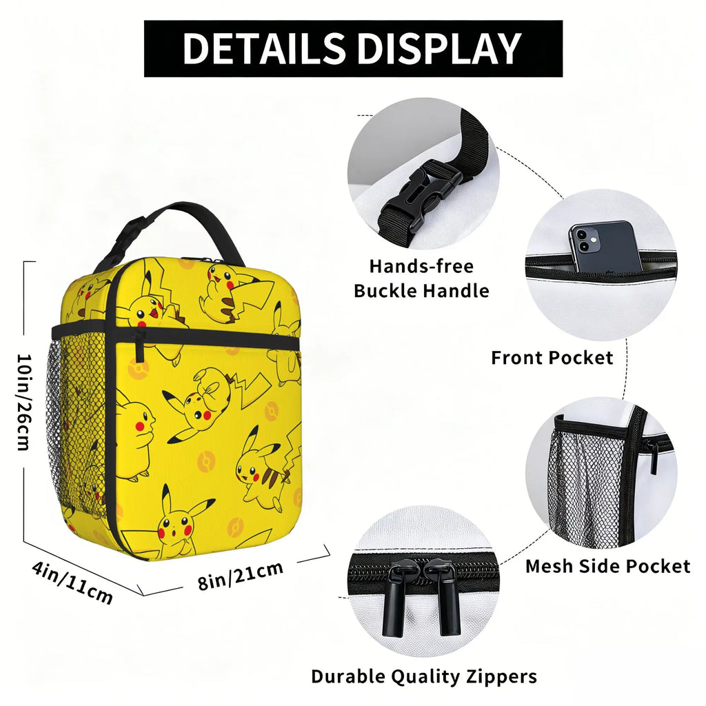 1 Piece Zipper Closure Cute Storage Bag Pocket Pokemon  School Lunch Food Box Reusable For Lunch Food Bag.